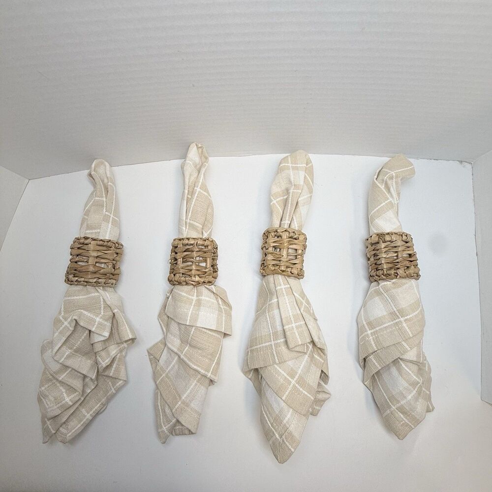 Hearth & Hand With Magnolia 8 Piece Woven Napkin Ring & Cotton Napkin 4 Pc Set